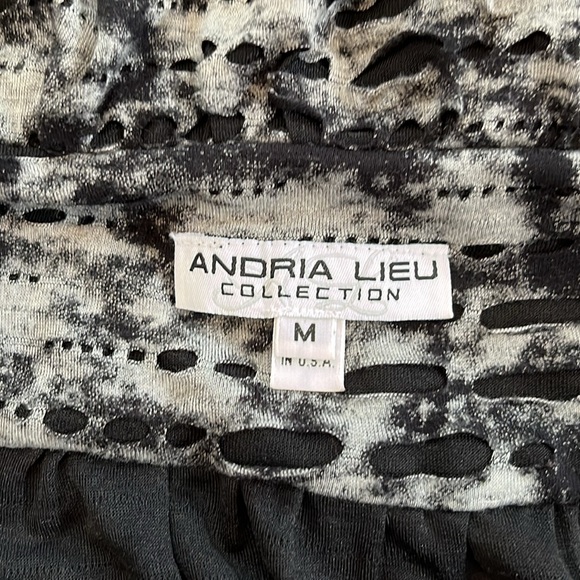 Andria Lieu black & grey 3/4 sleeve ruffle neck buttoned jacket size medium - Picture 8 of 11